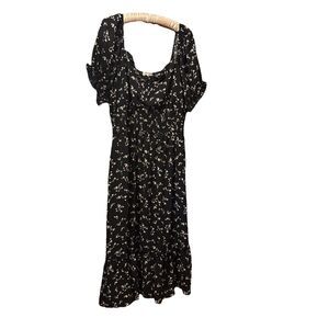 Inspired Hearts Black Floral Smocked Ruffle Sleeve Long Dress Plus Size 3X
